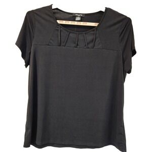 Adele & May Shirt Womens Sz 3X Black Short Sleeve Decorative Front Office Classy